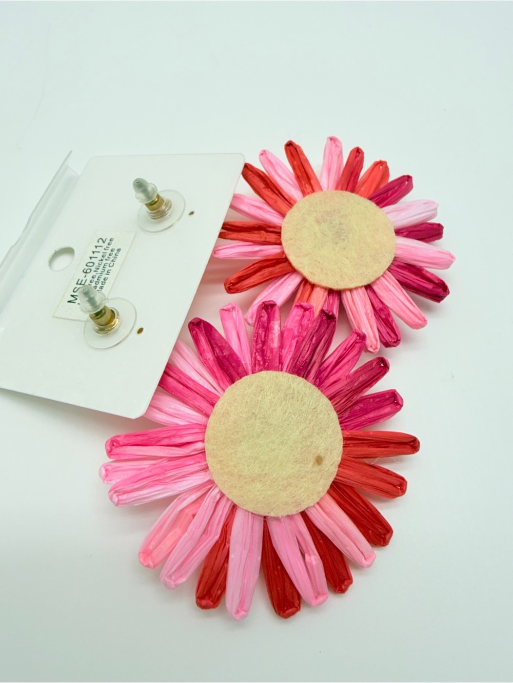 Pink & Red Floral Raffia Drop Earrings - Picture 4 of 5